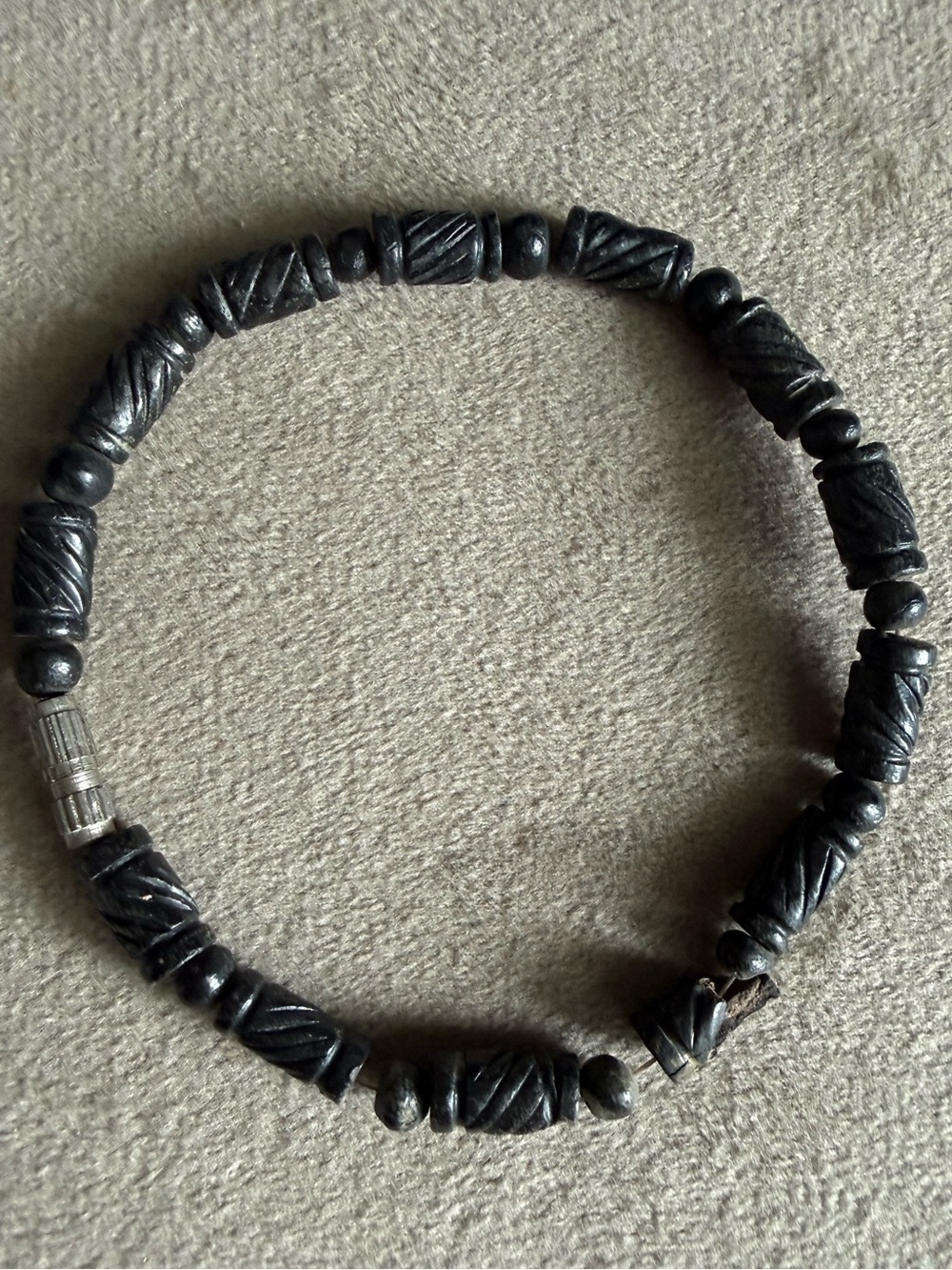 Black Carved Bead Men's Bracelet